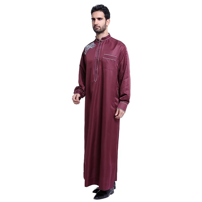 GenericMen Casual Stand Collar Islamic Solid Color Set Muslim Western Shirt GenericMen Casual Stand Collar Islamic Solid Color Set Muslim Western Shirt