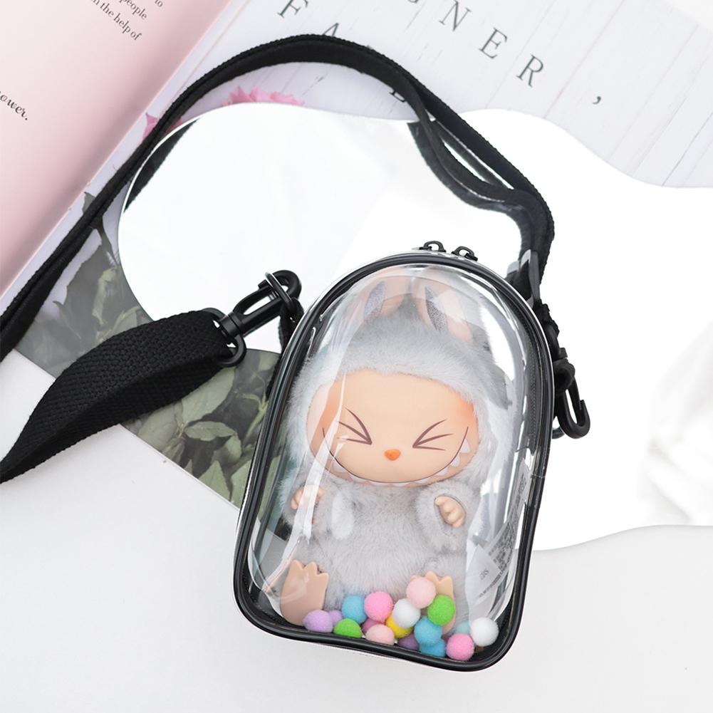 For 17cm Labubu V2 V3 15cm Cotton Doll Outfit Crossbody Pain Bag PVC Storage Bag Dolls Display Bag