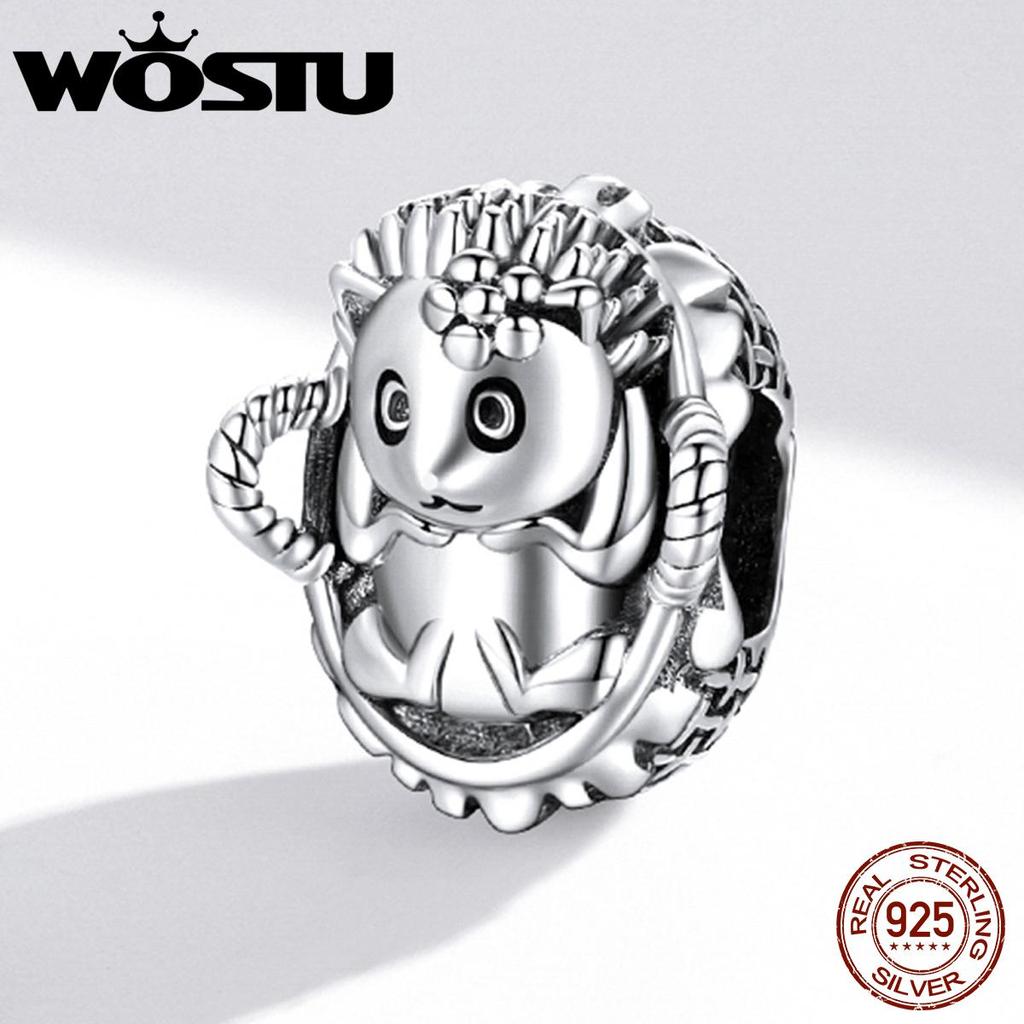 WOSTU Panier de fleurs en argent Sterling 925 pour bébé, hérisson exquis, perles breloque adaptées au Bracelet Original, pendentif, bijoux fins