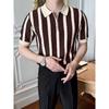 Summer Men's Knitted Short Sleeve Half-Zip Polo Shirt Korean Style Slim Fit Casual Turn-Down Collar Half Sleeve T-Shirt Base Shirt
