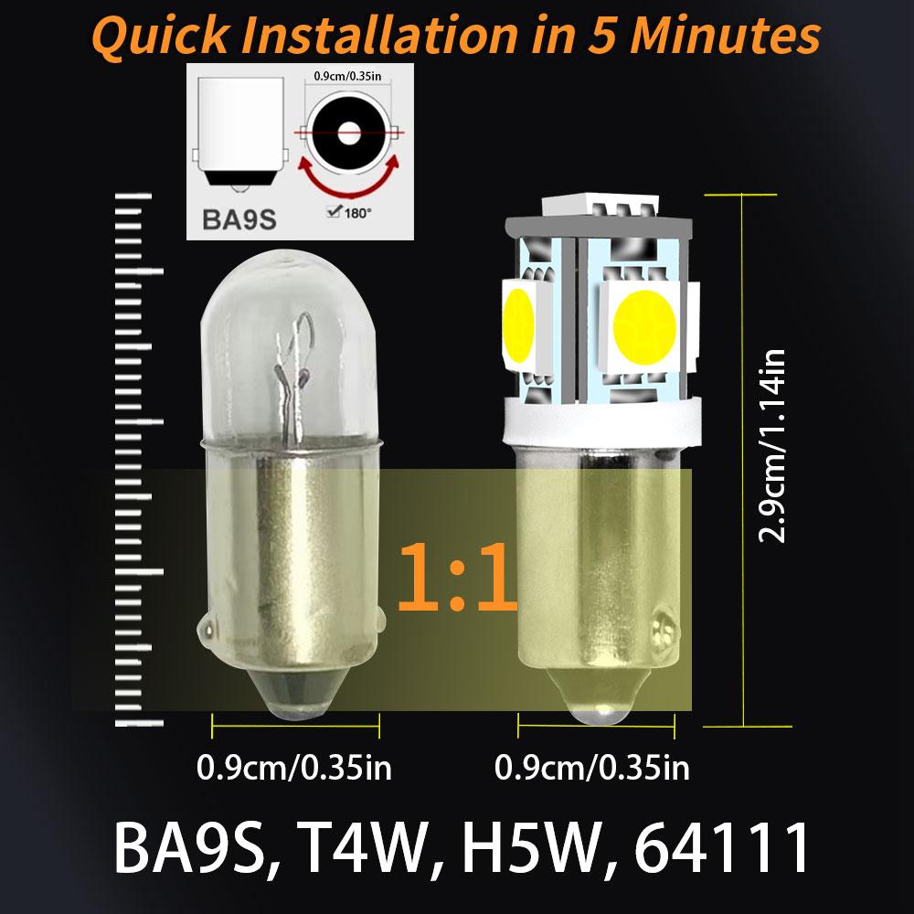 2/10 Pieces BA9S 180 Degree T4W H5W 5050 Grade A LED Chips 5SMD Bulbs for Car Backup Reverse Door Dome Turn Signal Reading Bulbs Bulbs 7