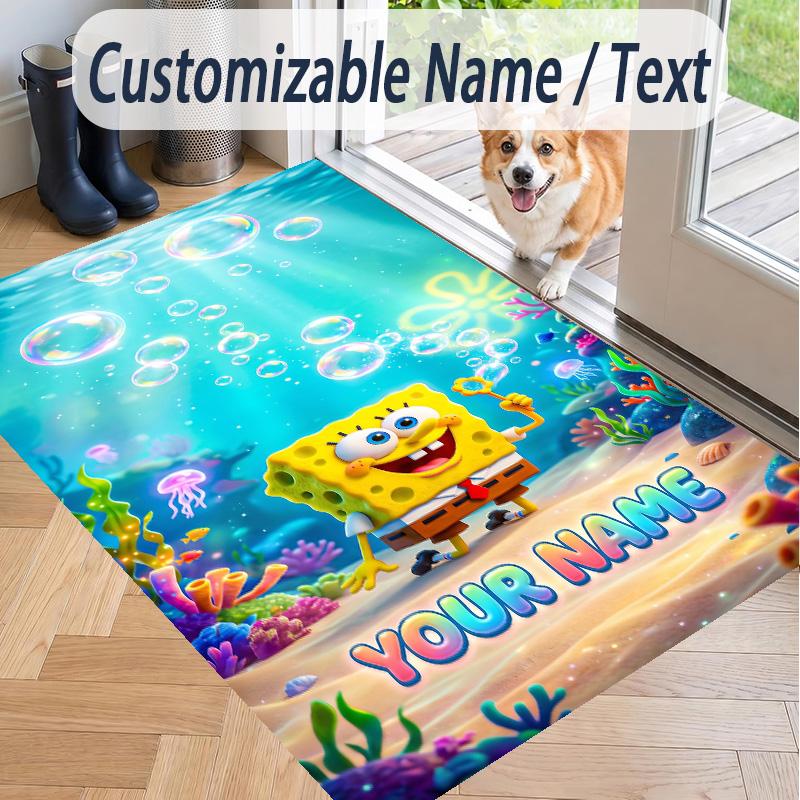 Custom Text SpongeBob Pattern Floor Rug Soft Indoor Carpet Mat Living Room Bedroom