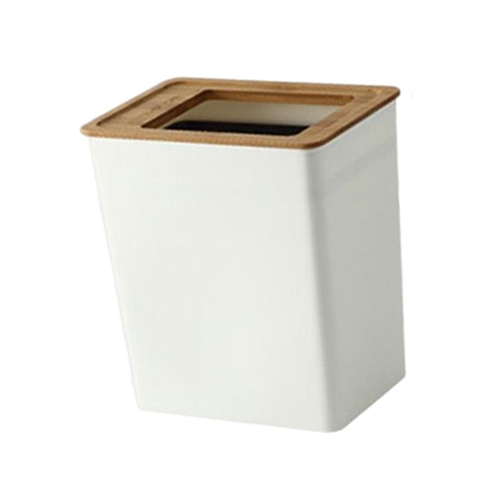 Bamboo Cover Nordic Trash Can Household Simple For Living Room Bedroom Bathroom Kitchen Paper Basket Rectangular Wastebasket
