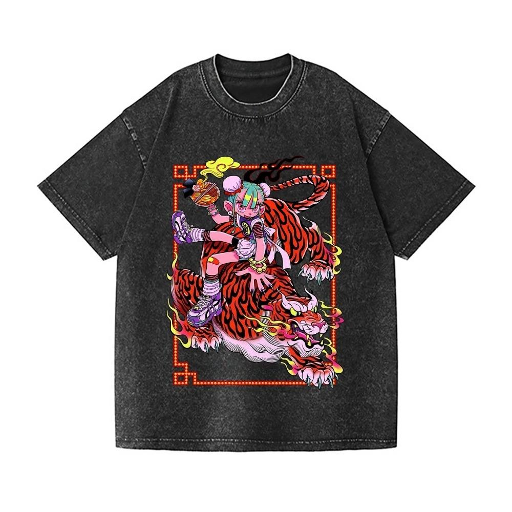 Tiger Art Vintage Wash Japanese Design T-Shirt and Wo 2026 Wash T Shirt