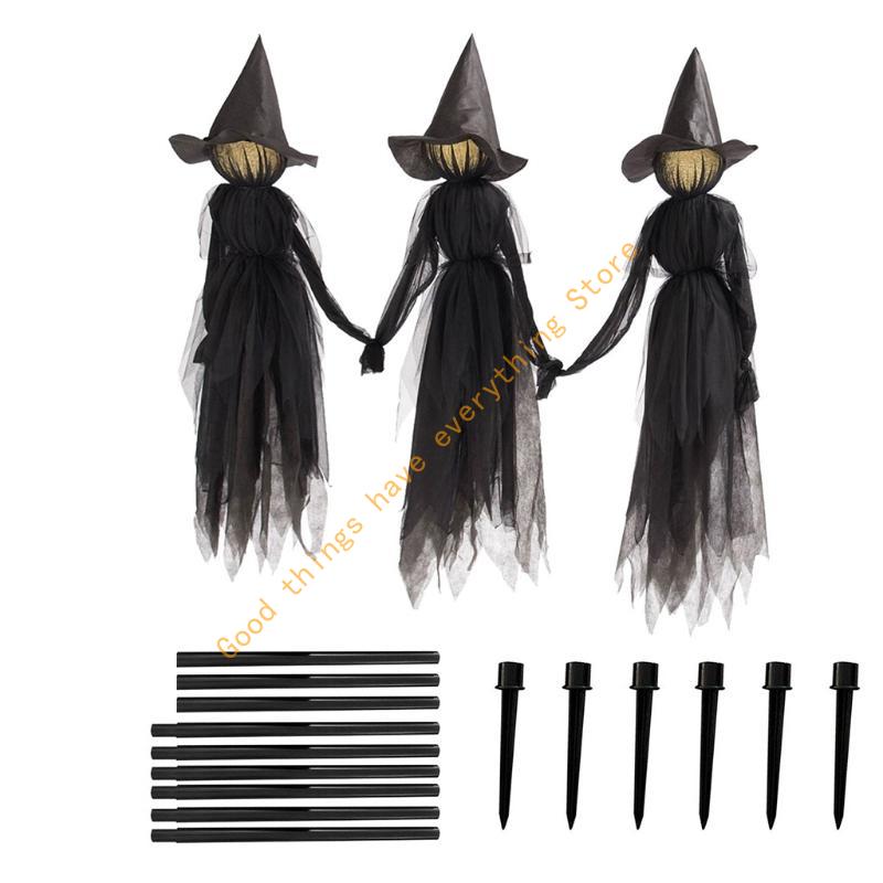 

Halloween Decorations Outdoor Large Light Up Holding Hands Screaming Witches Scary Decor for Home Outside Yard Lawn Garden 55KF CN