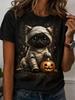 Halloween Women Witch Cat T-Shirt Cute Black Cat Pumpkin Graphic Tops Tee Summer Short Sleeve Crewneck Party Women Clothing