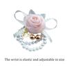 Elastic Pearls Wrist Corsage Adjustable Bridesmaids Bracelet Small Rose Flower Wristband for Weddings and Parties