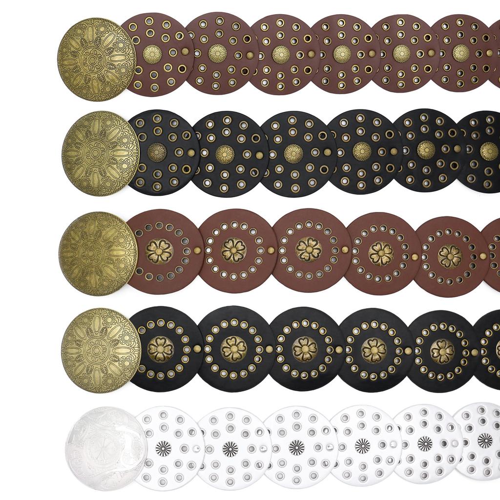 Vintage Western Denim Style Personalized Belt Women'S Metal Splicing Hollow Gas Eye Waist Seal