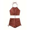 2025 European & American Solid Color Backless Two-Piece Swimsuit (Women's)