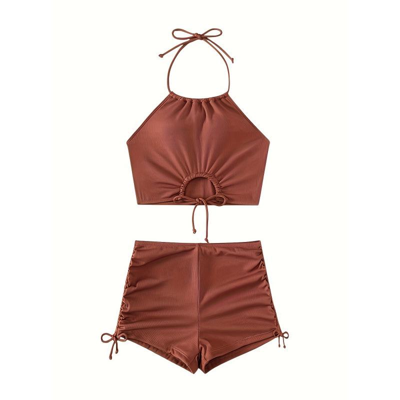 2025 European & American Solid Color Backless Two-Piece Swimsuit (Women's)