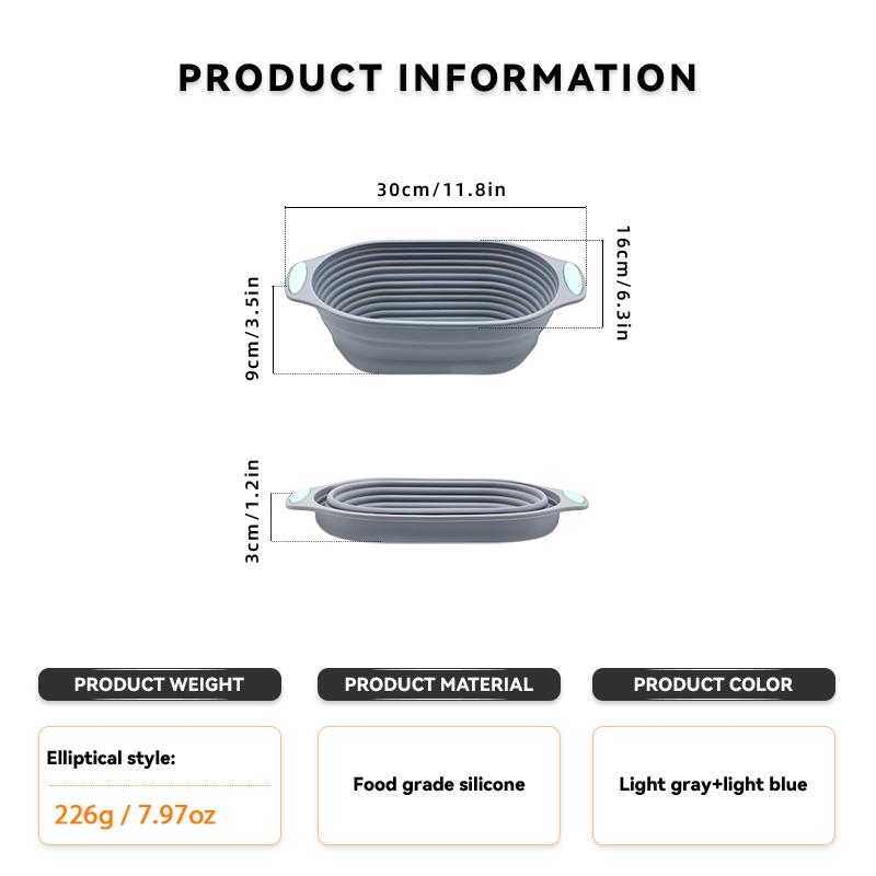 2pcs 10 Inch Oval Collapsible Silicone Banneton Bread Proofing Basket Reusable Sourdough Dough Fermentation Bowl For Home Baking
