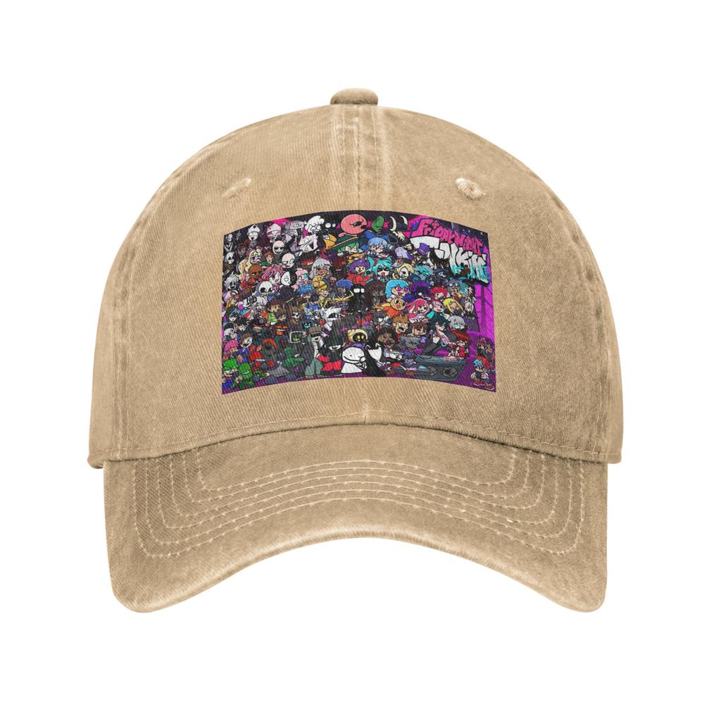 FNF Bad Time Trio Friday Night Funkin Game Washed Denim Cap Casual Baseball Caps Adjustable Hat Summer Unisex Baseball Hats
