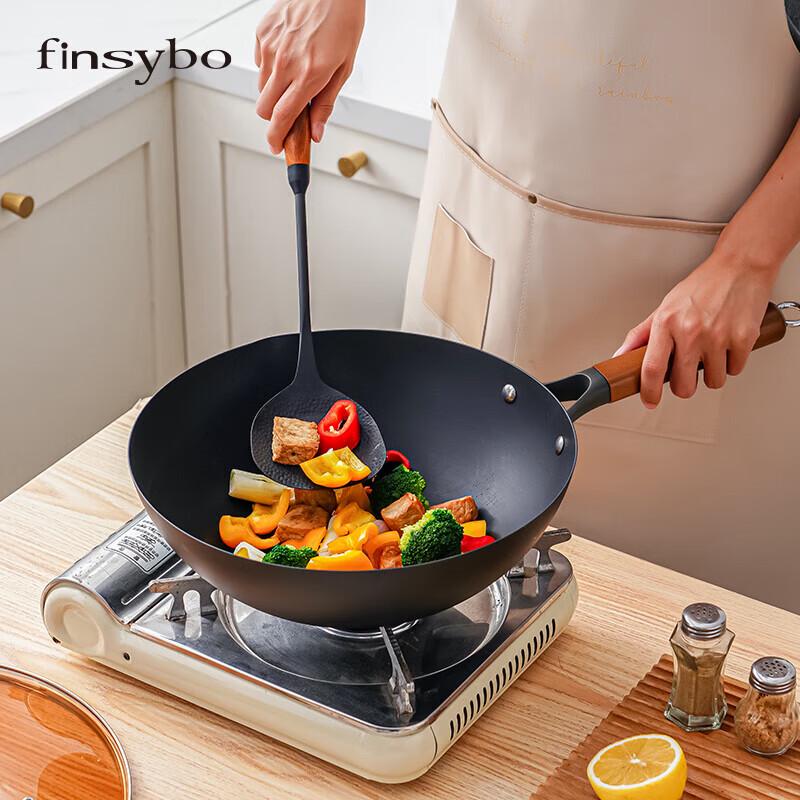 FINSYBO Nitrided Iron Wok with Spatula Set