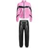 Girls Hip Hop Dance Jacket Metallic Zipper Contrast Color Stand Collar Coat Glittery Waist Pants Set