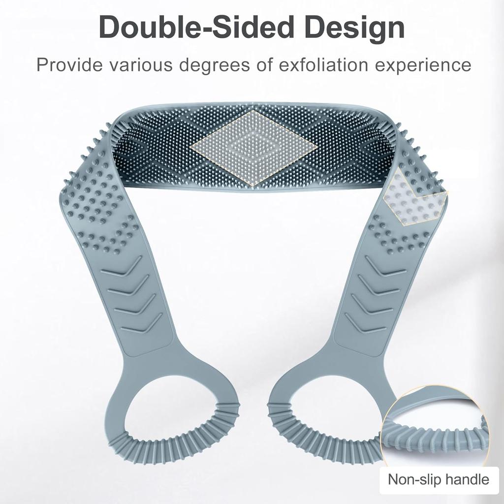 Silicone Back Scrubber for Shower Men, Dual-Sided Back Exfoliator Washer Scrub Strap - 100% Back Coverage to Clean, Exfoliate and Massage, Hygienic,