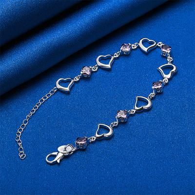 925 Sterling Silver 8-inch Exquisite Heart-shaped Zircon Bracelet, Fashionable Women's Wedding Jewelry, Party Accessories