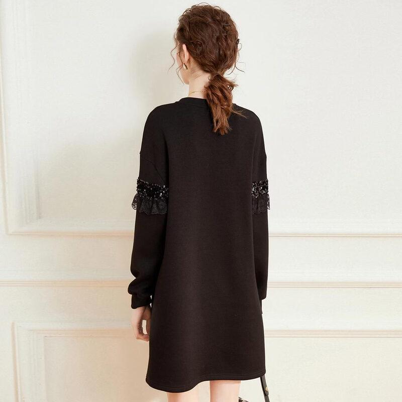 Sequin Lace Patchwork Little Black Dress