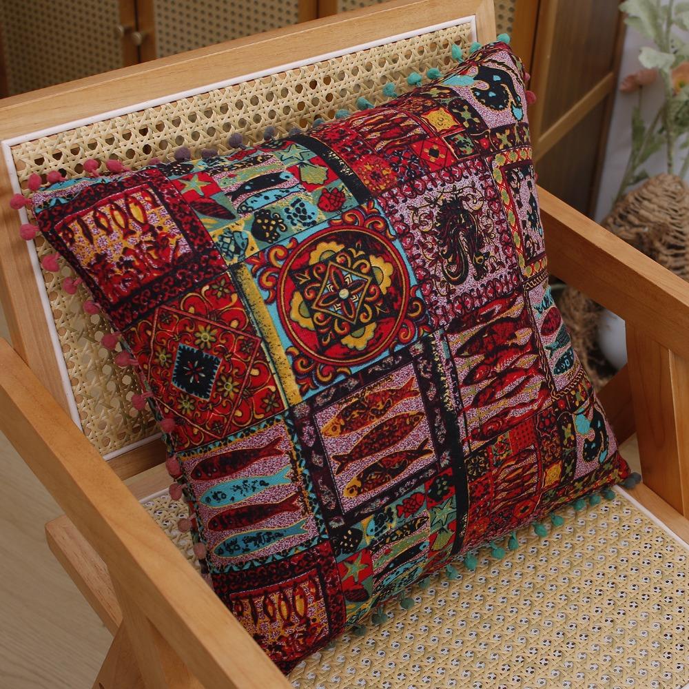 Super Soft Ethnic Style Cushion with Tassel Sofa Cushion Square Decorative Cushion  Bedroom Decor Style F