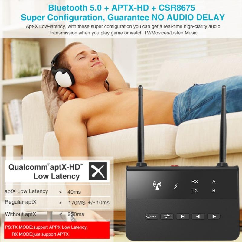 Bluetooth 5.4 Qualcomm Solution Receiver and Transmitter 2-in-1 AUXRCA Car TV APTX Adaptive
