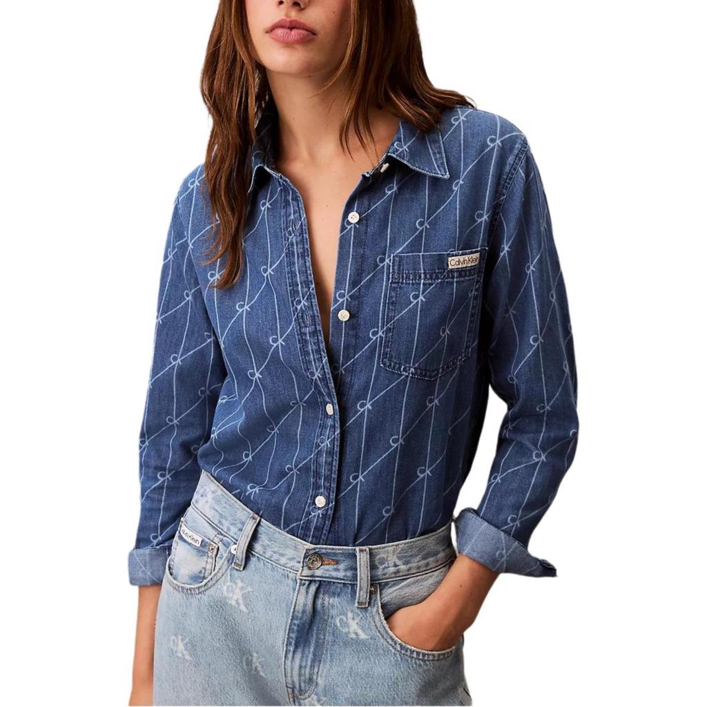 Calvin Klein Casual Comfortable Denim Letter Pointed Collar Long Sleeve Shirt Women shirts 47B702G-U5H