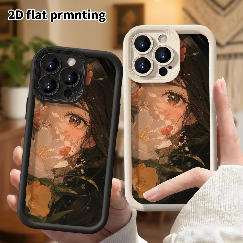 Phone Case: 2D Flat Design Suitable for iPhone 18 17 16 15 14 13 Pro Tiered Protective Case, Floral Girl Christmas and Halloween Gift