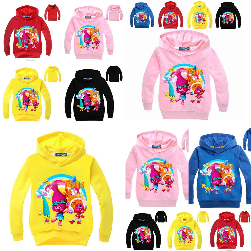 Sudadera con Capucha Estampada de Trolls para Niños Pulóveres de Algodón Abrigo Chaqueta Regalo Años