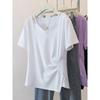 V Neck Asymmetrical Small Shirt Plus Size Ladies Covering Belly Thin Summer Wear