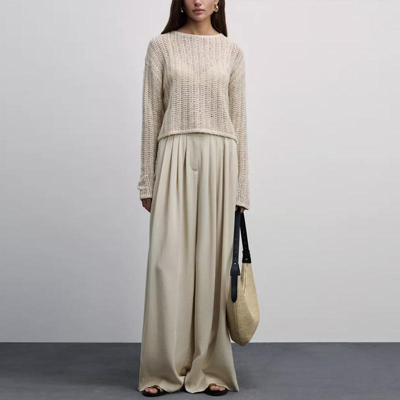 Causal Solid Draped Mopping Pants Women Loose High Waist Wide Leg Trousers Spring Autumn Versatile Commuting Pants