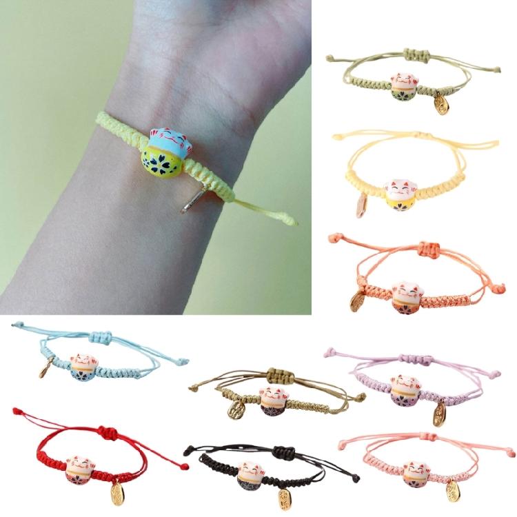 Cute Maneki Neko Couple Bangles Charm Versatile Lovely Ceramic Woven Bracelet