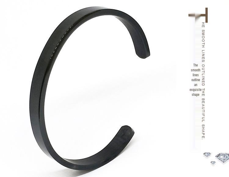 European-American Fashion C-Shaped Stainless Steel Men's Bracelet, V-Shaped Openable Polished Design, Vacuum Electroplated Titanium Steel.