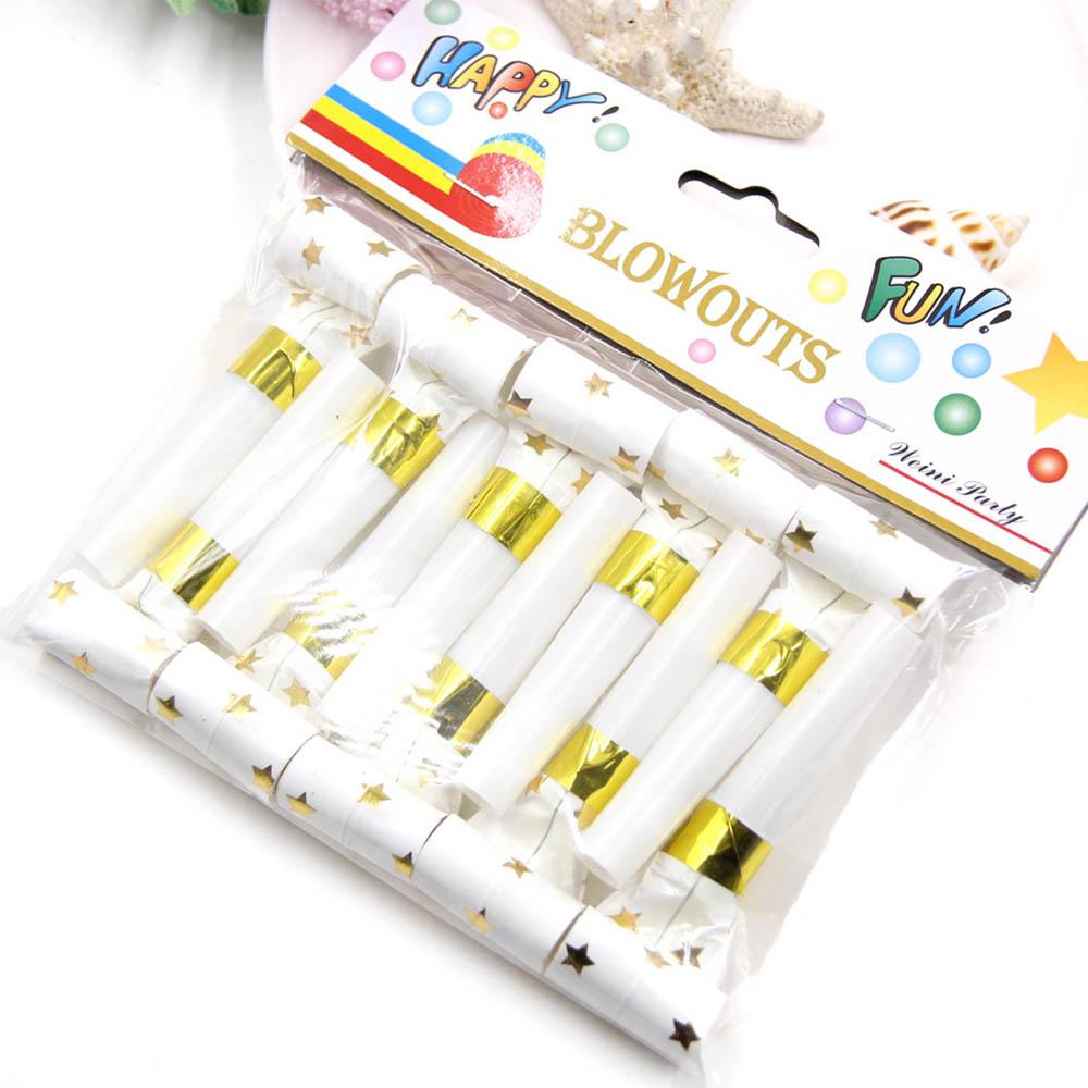 10Pcs/Pack Bronzing Blowouts Whistles With Gold Silver Star Stripe Dot For Kids Birthday Party Decoration Supplies Children Toys Gift