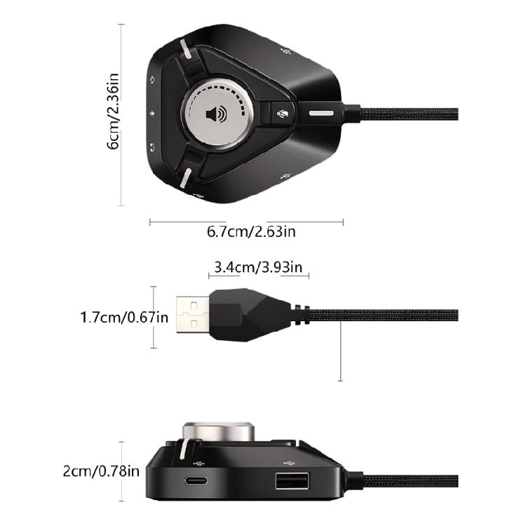External Sound Card USB Adapter with 3x3.5mm 2xUSB 1xType C Port External Sound Card for PC Laptop Desktop