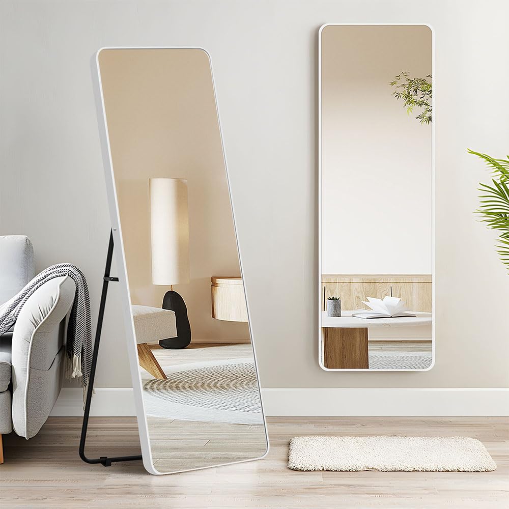 Standing Round White Full-length Mirror, Full-length Mirror, Mirror, Aluminum, Corner, Wall-mounted Mirror, Leaning, Full-length Mirror, Stylish,