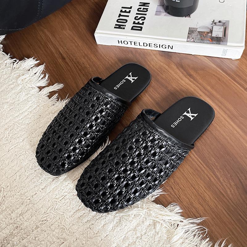 French Breathable Woven Bag Head Half Slippers Women's Summer 2025 New Fashionable Versatile Outer Wear Niche Cool Slippers