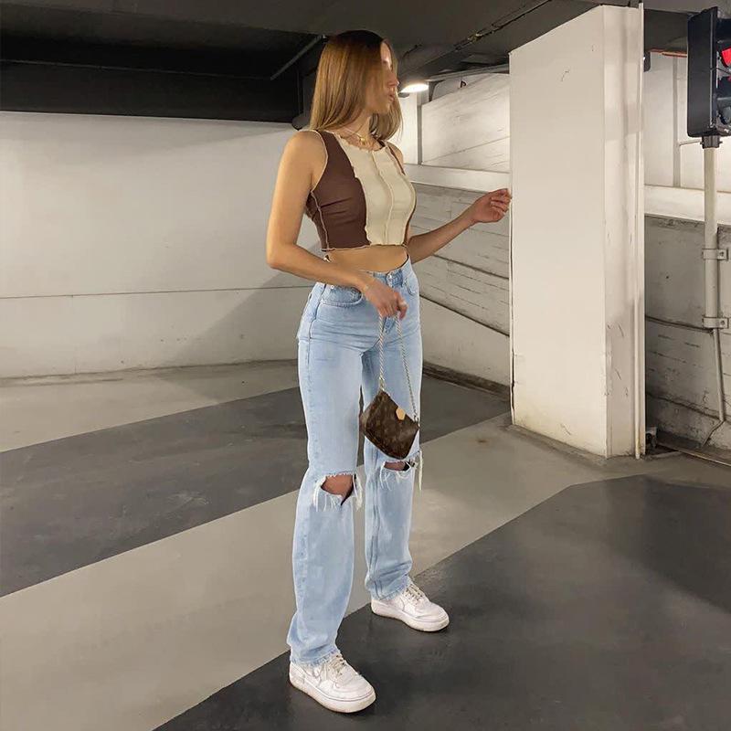 High-Waist Straight-Leg Blue Denim Jeans for Women