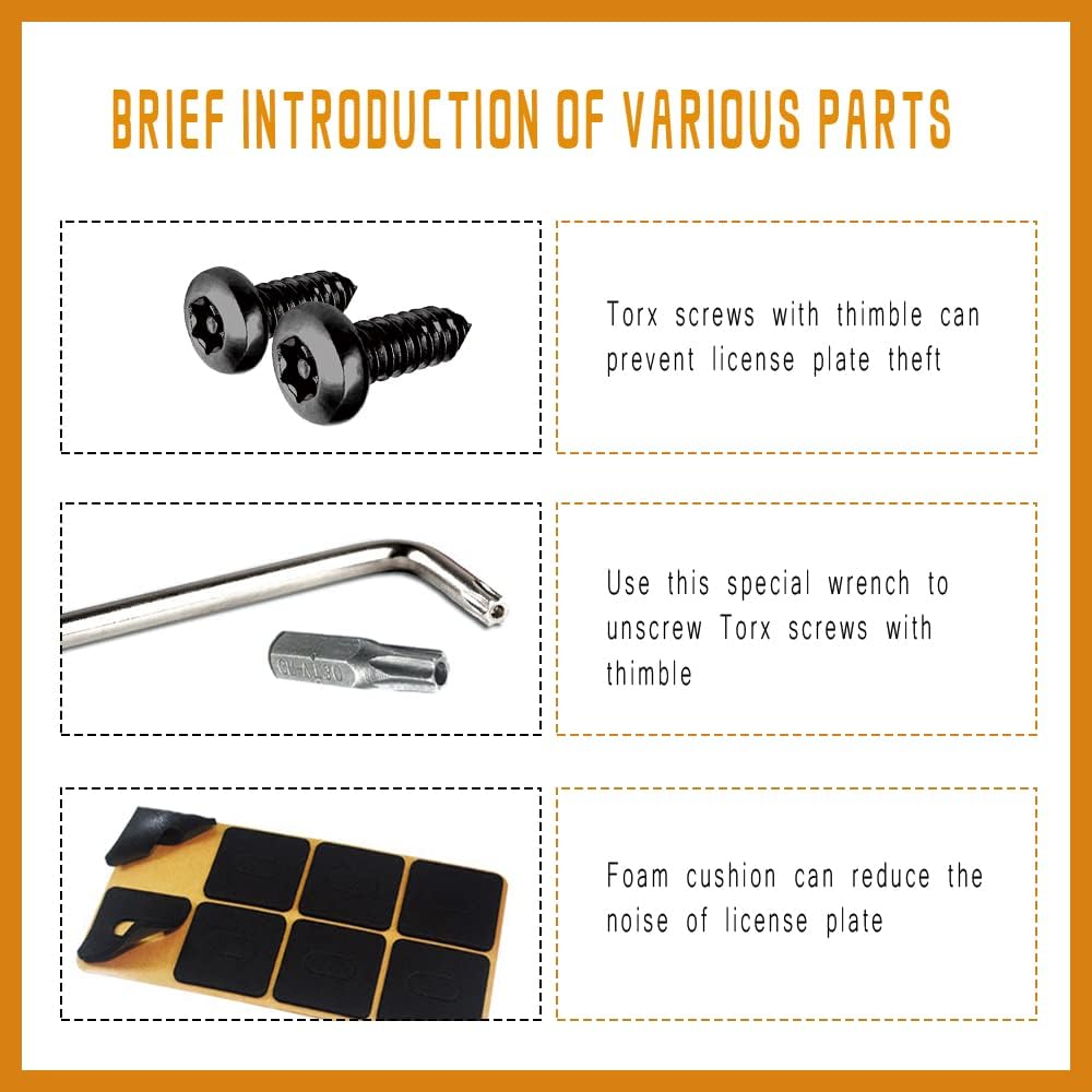 4 Set Black Anti Theft License Plate Screws Kits, Rustproof Stainless Steel Car Tag Plate Mounting Hardware, M6 (1/4") Tamper Proof Screws for Front