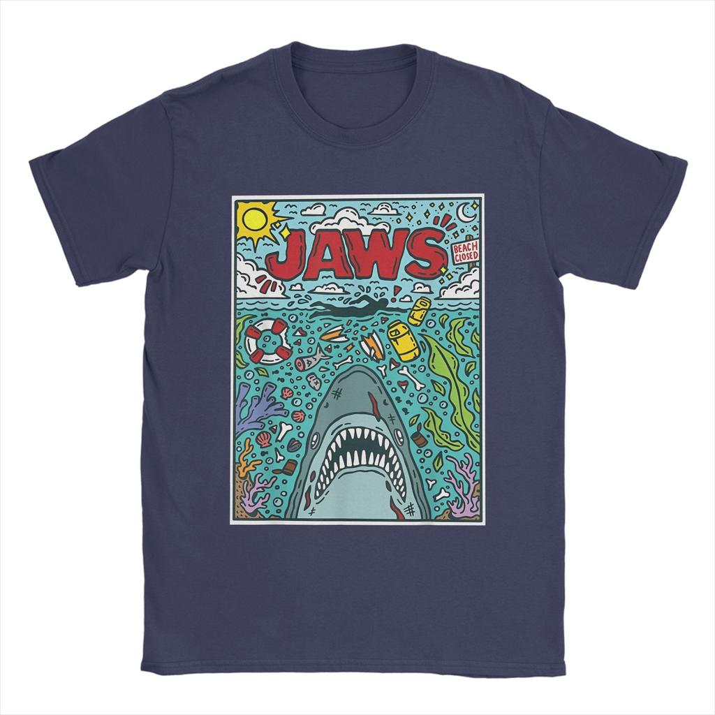 Jaws 50th Anniversary Poster Comic Cotton T Shirt For Men Summer Movie Graphic Aesthetic T Shirts O Neck Tees Big Size Tops