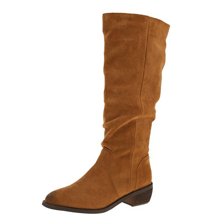 Herbst 2025: Neue Retro-Stiefel für Damen, plissierte Western-Cowboystiefel mit dickem Absatz, Ritterstiefel mit dickem Absatz