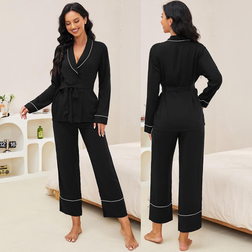 Women’s Sleeping Suits BRIGHT DEER Long Sleeves Robes Long Pants Set 2 Pieces Pajamas Home Clothing Sleep Lounge Wear