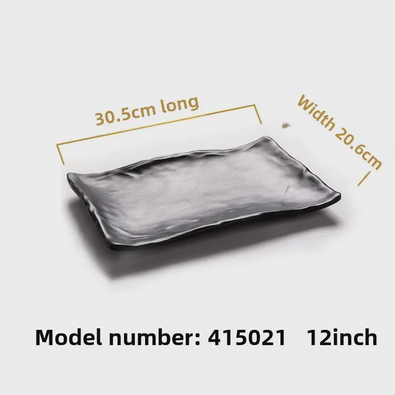 Melamine Black Tableware: Imitation Porcelain Plate for Cold Dishes, BBQ, Hot Pot, and Commercial Use.