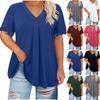 Women S Plus Size Casual Solid Short Sleeve Petal Sleeve V Neck Top