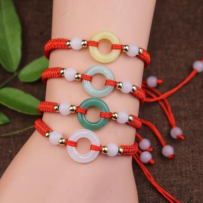 Bracciale Cerchio di Giada con Cordino Rosso: Portafortuna Anno del Serpente per Migliori Amici, Uomini e Donne