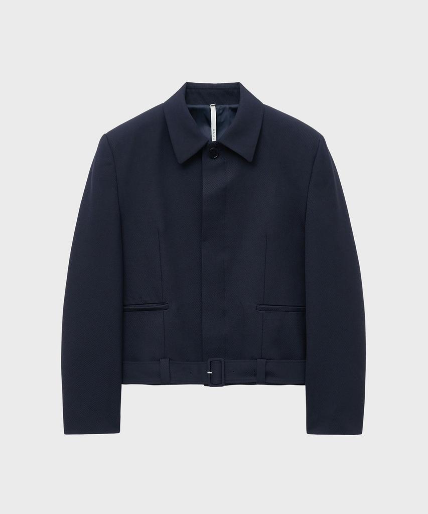 Noirer Lux Wool Belted Crop Jacket (Navy)