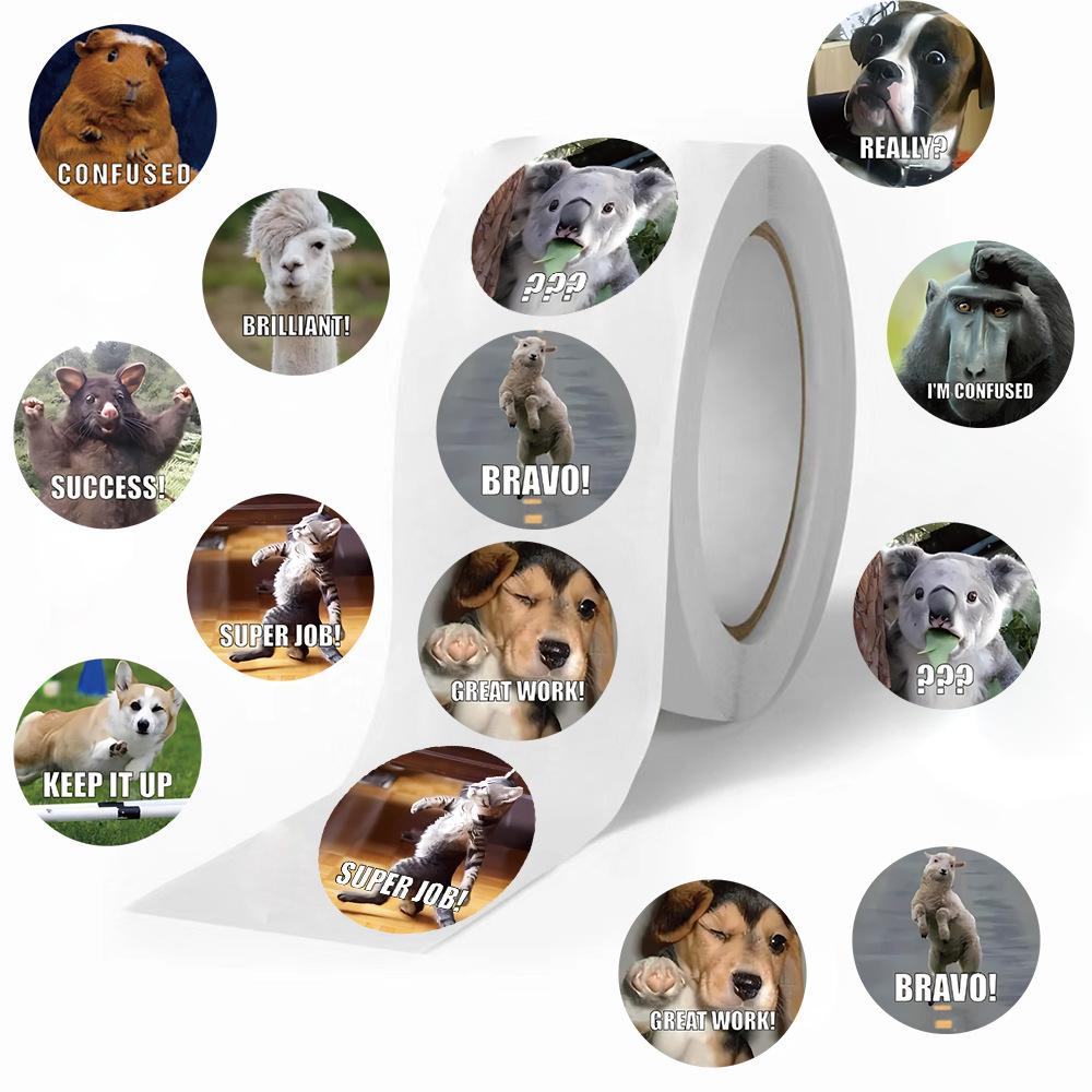 500 Pictures/roll Roll Stickers Tape Animal Expression Stickers Handbook Material Decorative Envelope Seal Stickers