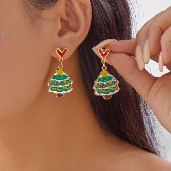 Christmas Green Bowknot Bell Pendant Earrings for Women Exquisite Elk Wind Chimes Dangle Earrings New Year Xmas Gifts