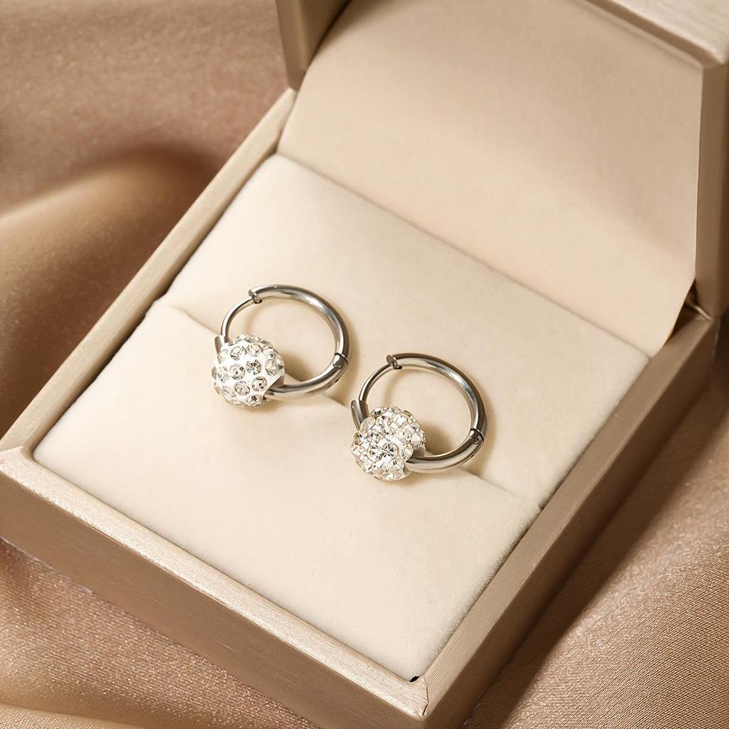 Exquisite Diamond Inlaid Ball Earrings: Elegant High-End Versatile Studs for Women