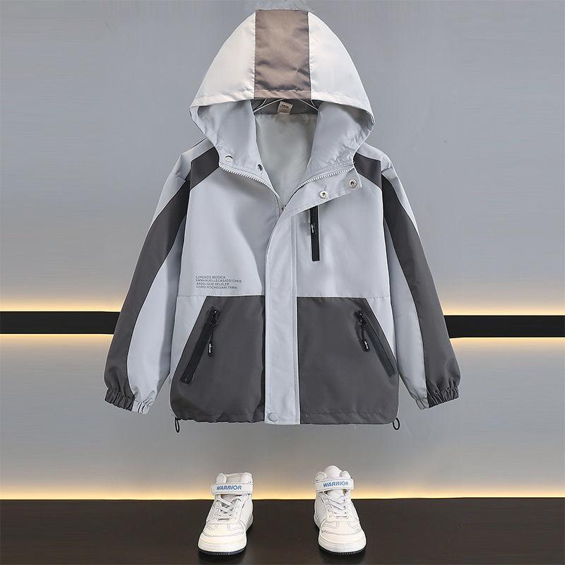 Children Clothing Color Blocking Jacket Spring Autumn Teen Boys Fashion Zipper Hooded Windbreaker Coat Kids Outewear Tops
