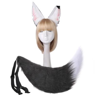 [happykoko] Kurt Başlığı ve Kuyruğu, Cosplay, Cadılar Bayramı Kostümü, Kabarık Sahte Kürk, Büyük Kostüm (Kuyruk x Taç Bandı, Siyah x Beyaz Set)