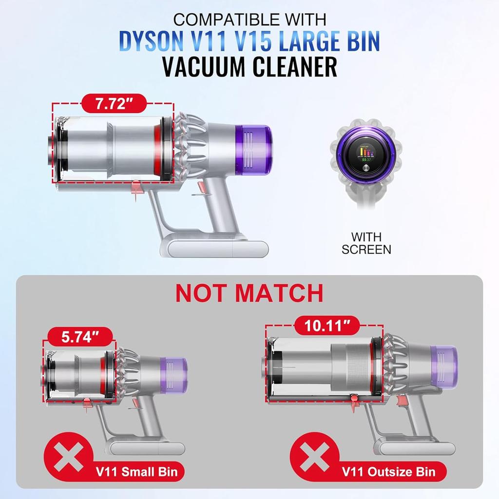 Ühilduv asendusprügikast + filter Dysoni V11, V15, SV14, SV15, SV22 tolmuimejatele – osa nr. 970050-01 ja 965443-01