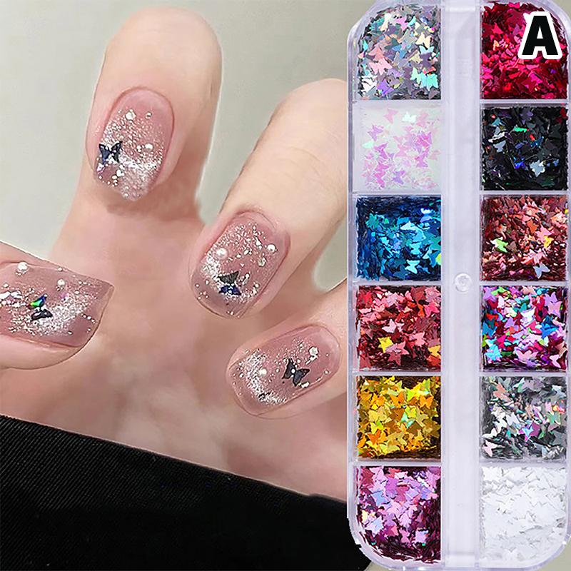 Colorful Glitter Sequin Mixed Set 12 Grids Star Heart Shapes Nail Art Shaker Flakies Paillette Manicure Sparkling Decor